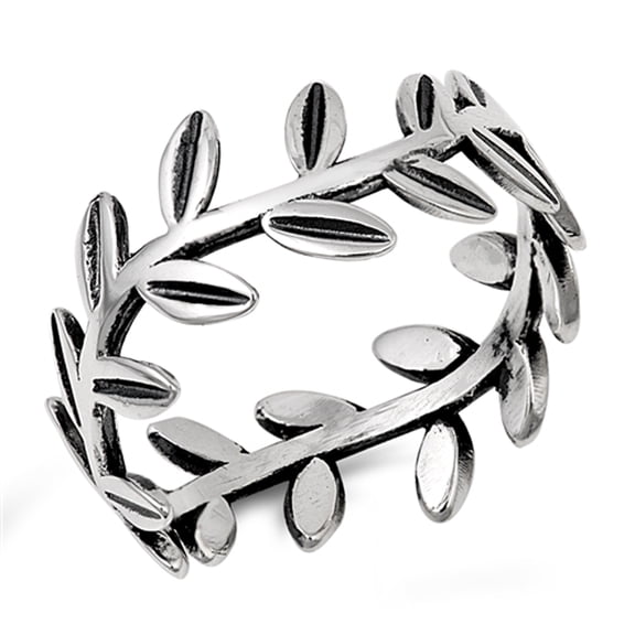 Oxidized Tree Branch Leaf Eternity Ring .925 Sterling Silver Band Jewelry Female Male Unisex Size 7