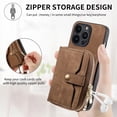 thumbnail image 4 of ShellTech Phone Case for iPhone 13 Pro Max Zipper Wallet Cover with Credit Card Holder Slot Shoulder Crossbody Strap Cell Women Girls Men,Brown, 4 of 11