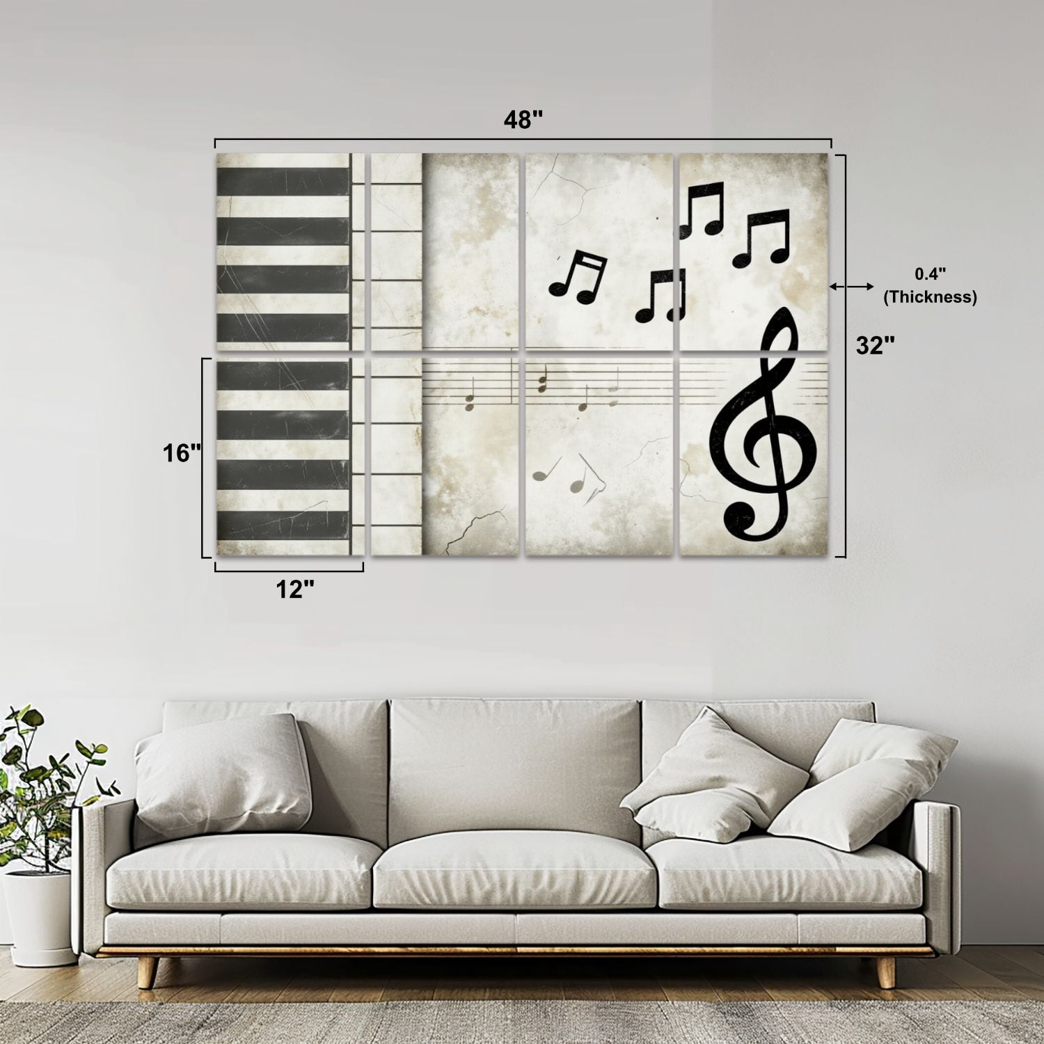Musical 8 Pack Art Acoustic Panels Sound Absorbing Vintage Music Piano Keys Treble Clef Floating Musical Decorative Soundproof Wall Panels Self Adhesive for Nursery Game Room Music Classroom 48"x32"