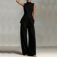 thumbnail image 7 of VBVC Women's Stand Collar Sleeveless 2 Piece Suit , Office Vacation Wide Leg Outfit For Women , Ladies' Split Hem Button Tracksuit with Pockets,Black,S-2XL, 7 of 7