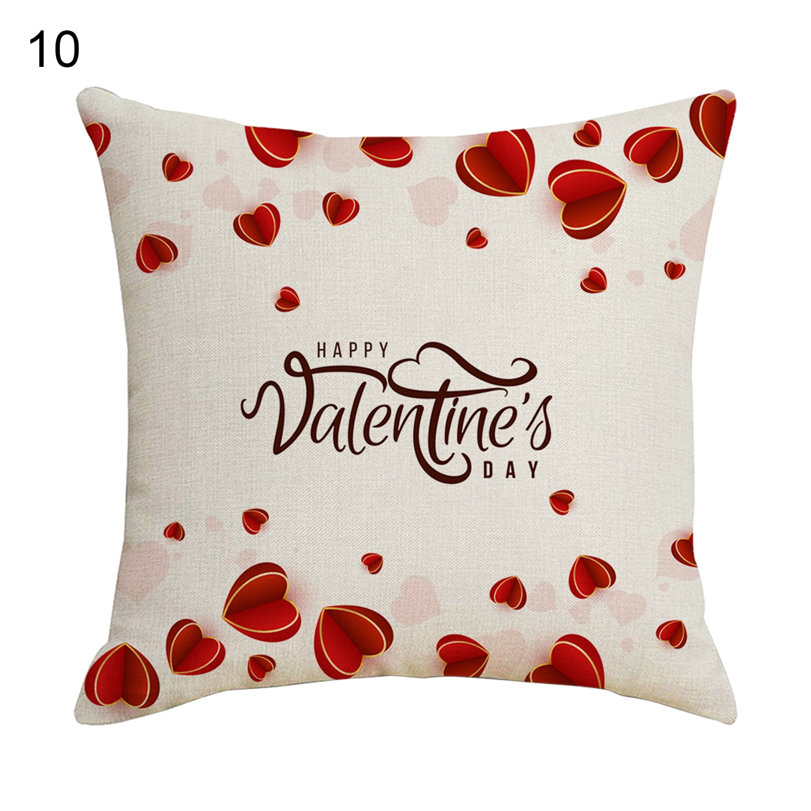 Pillow Case Soft Touch Dustproof Flax Heart Shape Printed Sofa Cushion Throw Cover Furniture