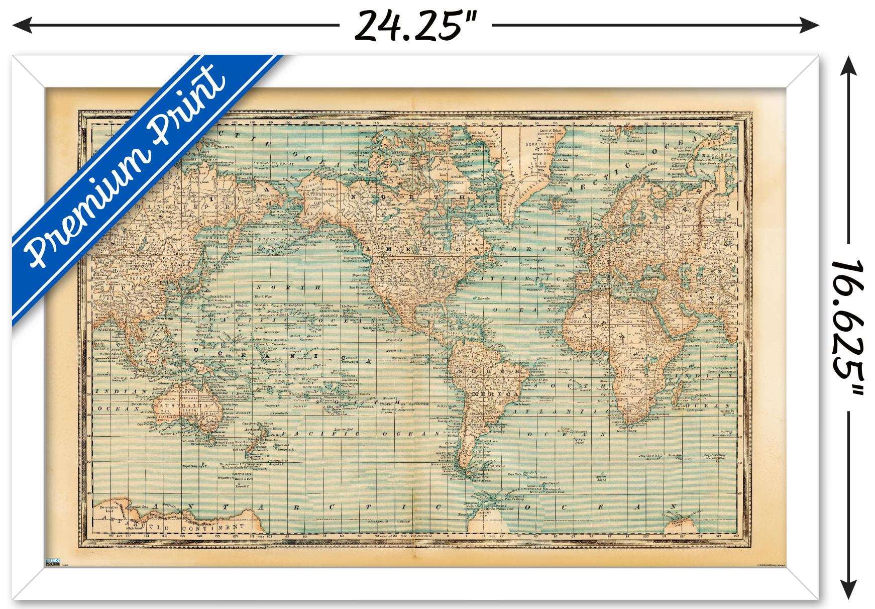 Map - Rustic Wall Poster, 14.725" x 22.375", Framed