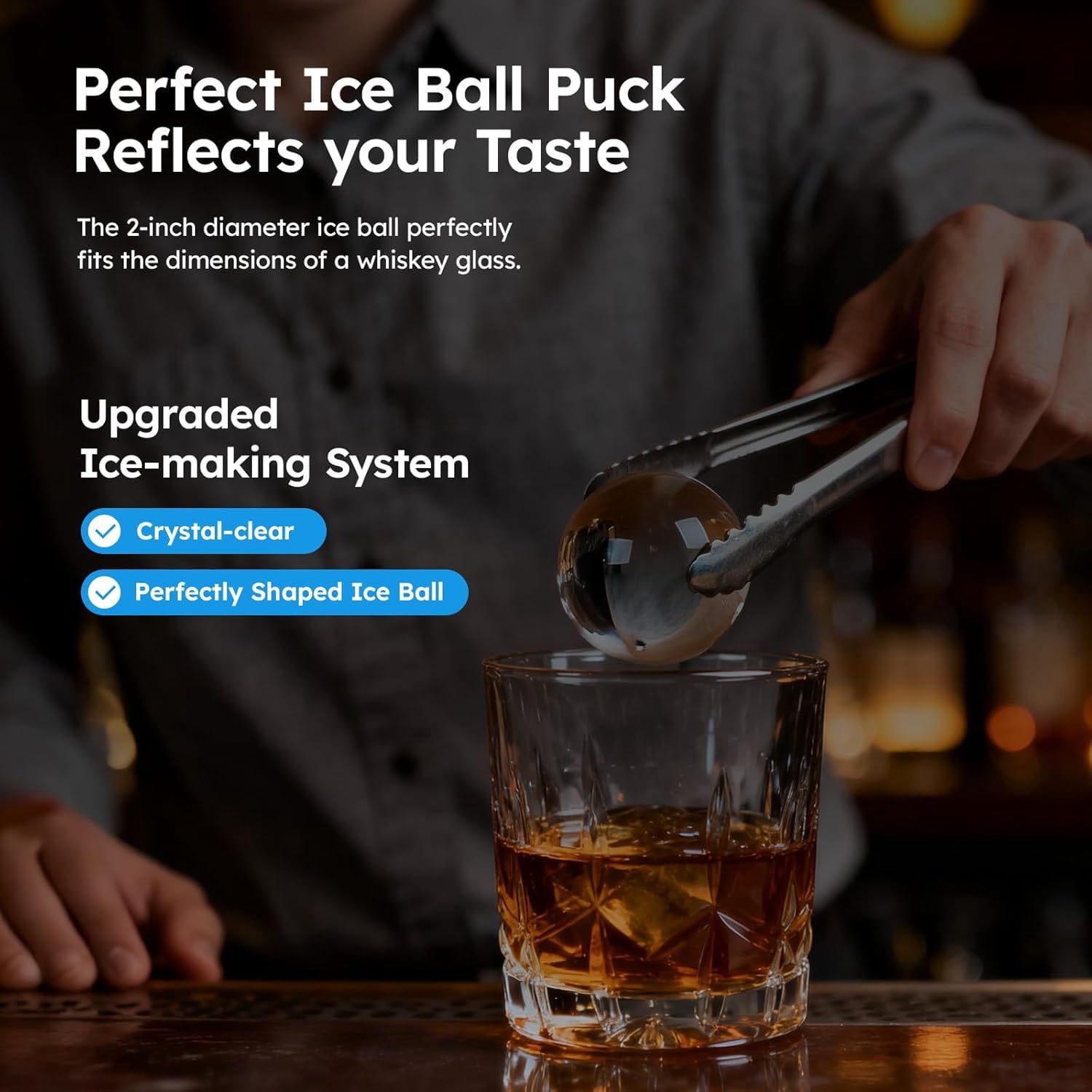 XUTUMM Clear Ice Ball Maker, 2", 100 Pcs/Day, Automatic Self-Cleaning, Slow-Melting Spheres for Cocktails & Whiskey