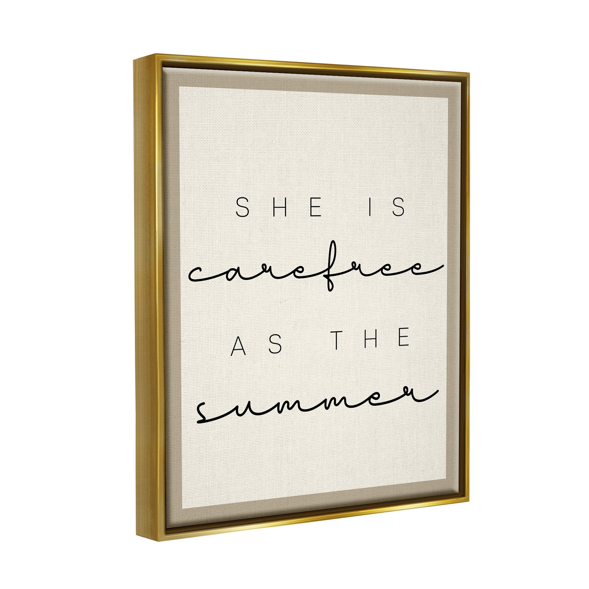 Stupell Industries Carefree Summer Phrase Inspirational Painting Gold Floater Framed Art Print Wall Art, 17 x 21