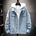 thumbnail image 3 of Chaqueta vaquera de otoño con botones azules para hombre, abrigos vaqueros de bolsillo gris para hombre, moda japonesa, alta calidad, vintage, precio bajo, talla grande GL, 3 of 5