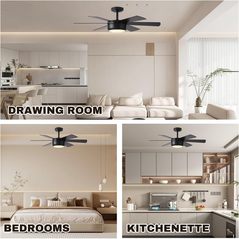 42 Inch Black Ceiling Fan With Light & Remote - Reversible, Dimmable, Quiet, Indoor/Outdoor 4 thumbnail image
