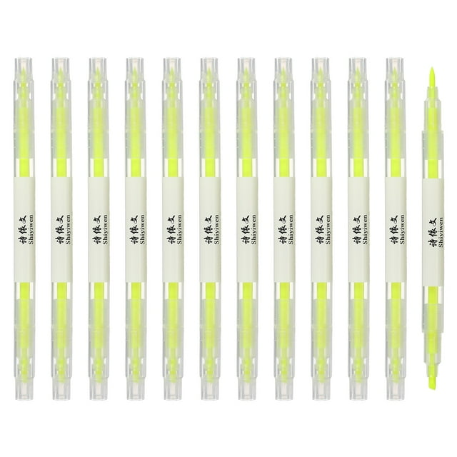 Uxcell Highlighter Pen, 12 Pack Double Ended Highlighter Broad and Fine Tips Marker Pens Studying Supplies for Office Home Daily Use, Yellow