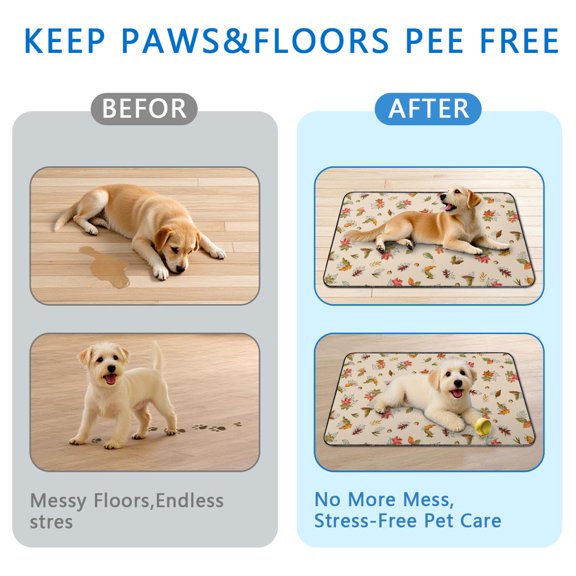Thanksgiving Fall Art Reusable Dog Pee Pads 48x48 Inch Washable Leak Resistant Housebreaking Mats