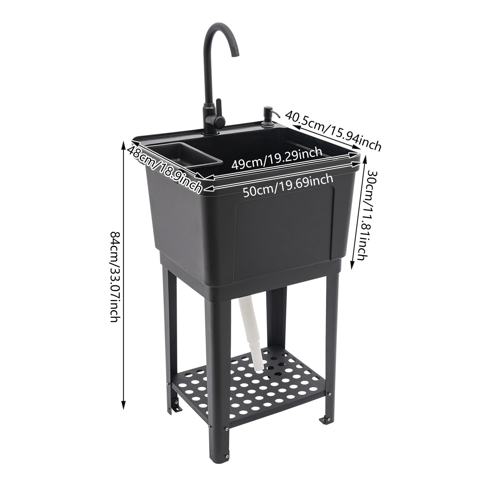 Utility Sink, Freestanding Sink with Storage Shelf with Pull-out Faucet