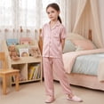 thumbnail image 4 of NIPAXO Girls Pajamas Set Short Sleeve Button-Down Silk Satin Sleepwear with White Piping for Toddler and Kids, 4 of 8