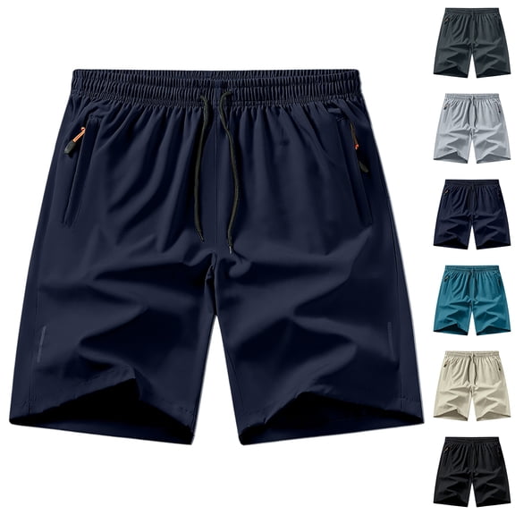 Domuza Men's Workout Athletic Shorts Quick Dry Hiking Shorts Lightweight Sports Gym Shorts with Zipper Pockets Dark Blue 3XL