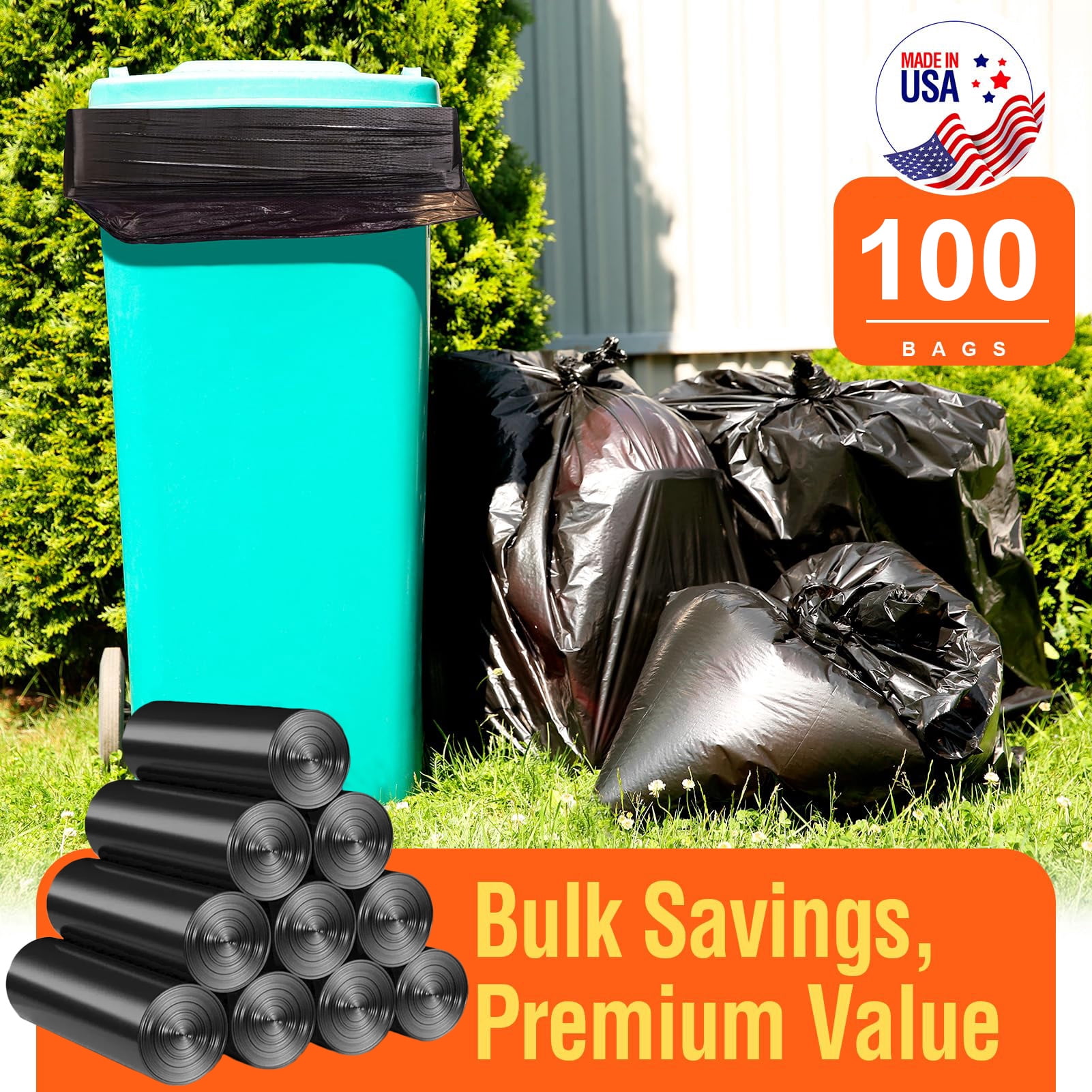 Cozymood 33 Gallon Trash Bags, 100 Count Heavy Duty Garbage Bags, Garbage Can Liners Outdoor Indoor, 0.9 Mil, Black