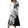 thumbnail image 2 of Cavosen Womens Trendy Dress Black Long Sleeve Maxi Dress High Waist V-Neck Calf Length Long Dress Floral Print Casual Trendy Dress Flowy Party Vacation Fall Winter Clothes S, 2 of 5