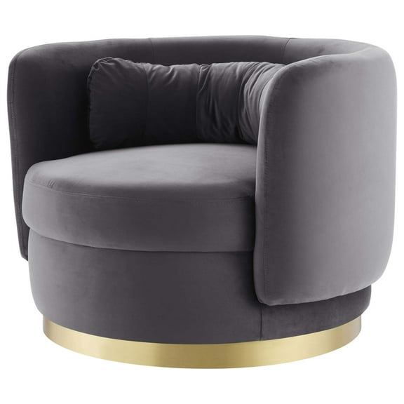 Armchair Swivel Accent Chair, Gold Gray Grey, Velvet, Modern Contemporary, Living Lounge Cafe Room Hotel Lobby Hospitality