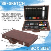 Deluxe Art Set 88-Piece Artist Studio Set Wood Box Case - Art Supplies For Painting, Drawing, 2 Sketch Pads, 24 Watercolor Paint Colors, 24 Oil Pastels, 24 Colored Pencils, 2 Brush, Art Starter Kit