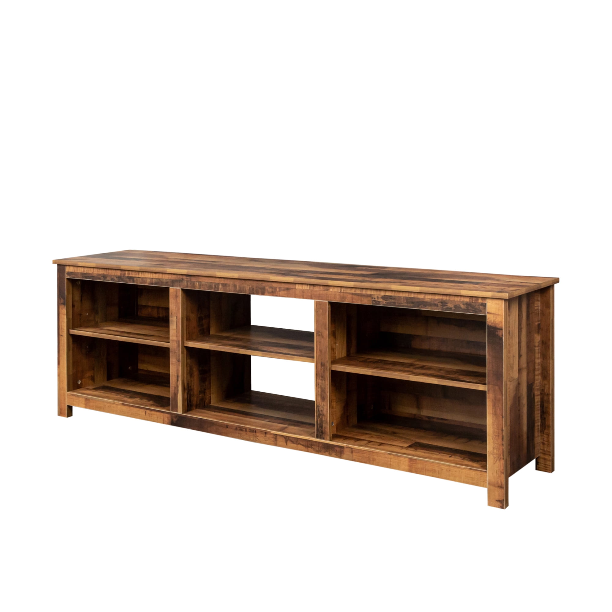 Kadyn MDF Farmhouse TV Console Table for living room, Heavy Duty TV Cabinet with 6 storage compartments and 1 shelf cabinet, Walnut TV Cabinet