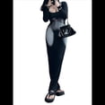 thumbnail image 3 of Vestido de Larga con Cuello Cuadrado para Mujer, Ajustado, Acanalado, Suave y Cómodo Negro M, 3 of 10