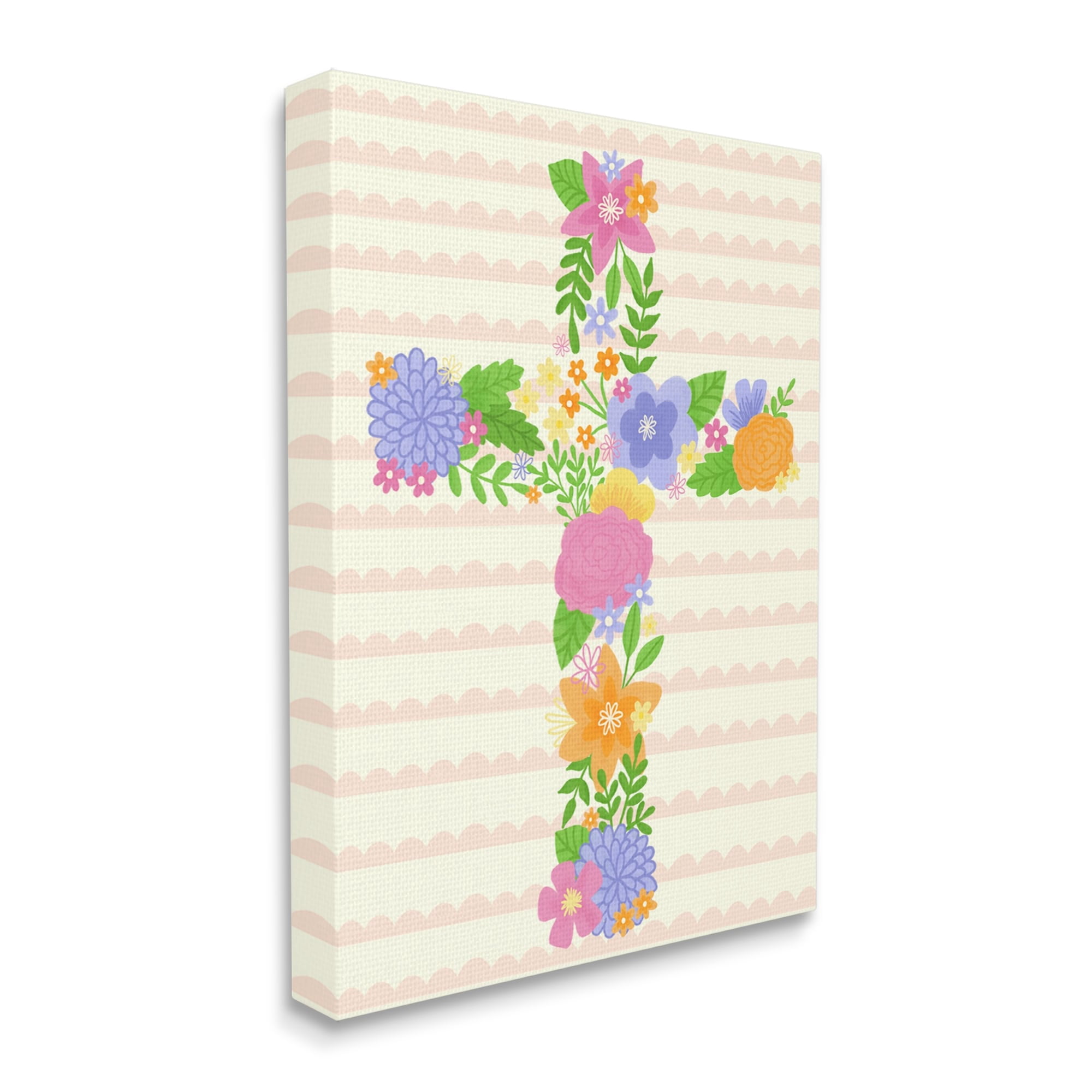Stupell Industries Floral Cross Religious Symbol Botanical & Floral Painting Gallery Wrapped Canvas Print Wall Art