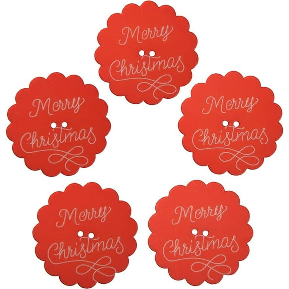Nylon Résine - Forme de Marguerite - Bouton de Fête - Gravé au Laser - "Joyeux Noël" - 2 Trous - 62L(40mm) - Rouge