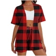 thumbnail image 3 of Bovxnpu Lounge Sets for Women Summer 2 Piece Outfits Set Printed Short Sleeve With Cardigan And Pocket Shorts Casual Set, 3 of 7