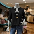 thumbnail image 6 of Ahabrexf Solid Color Shirts for Women V Neck 3/4 Sleeve Casual T Shirt Polyester 1Pc, 6 of 9