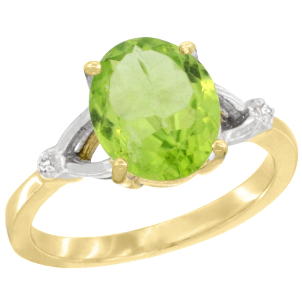 10K Yellow Gold Diamond Natural Peridot Ring Oval 10x8mm, sizes 5-10 by WorldJewels