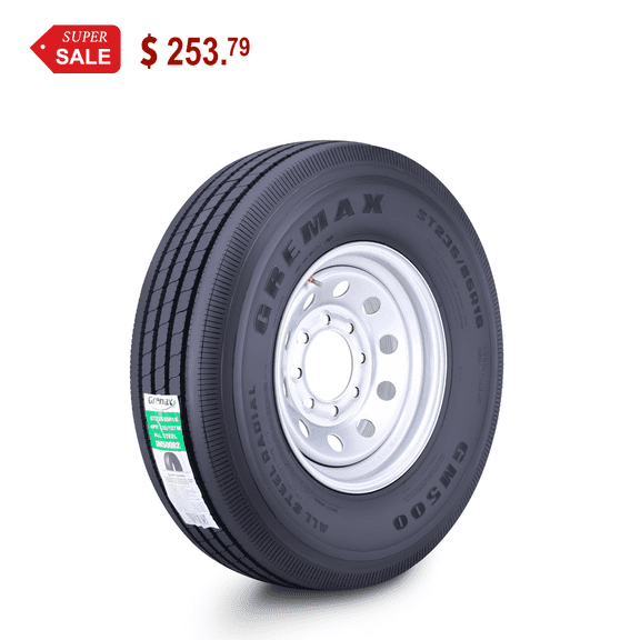 GREMAX All Steel Trailer Tire Wheel Assembly ST235/85R16 14-Ply G 132/127M w/8 Lug on 6.5" PCD Silver Mod Wheel