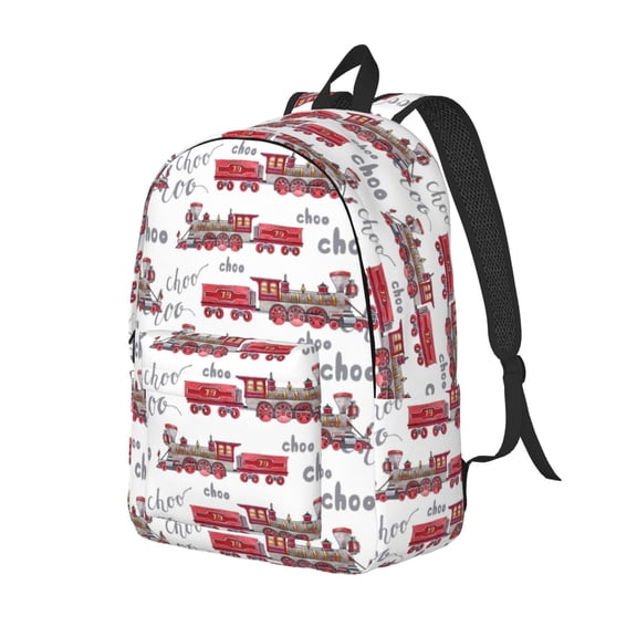 Ratiio Retro Train Print Canvas Backpack for Women & Men Retro Aesthetic Rucksack Basic Backpack for High School/College Students Travel Laptop Bag