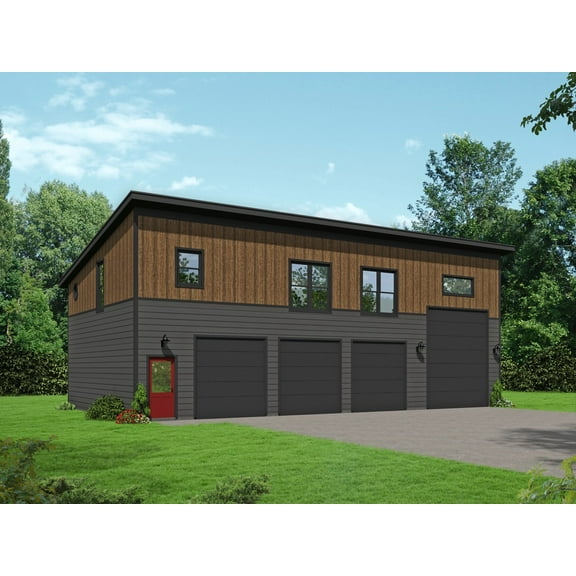 763-37: Modern Garage 2 Bed, 1 Bath Luxury Home Plan, 1251 Sq Ft: Full Blueprints with License to Build by Home Plan Marketplace - Lesuto