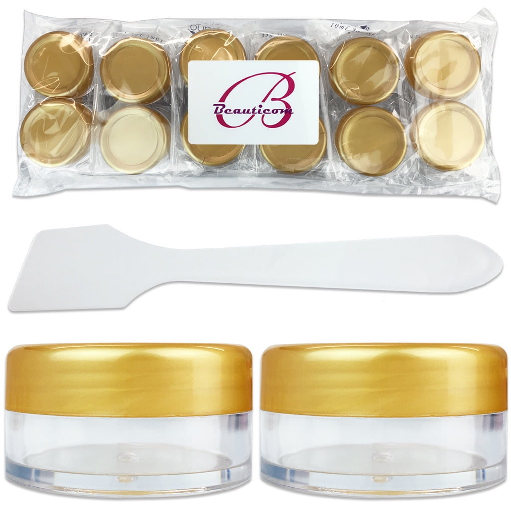 10G/10ML Plastic Clear Cosmetic Sample Jars with Gold Lid and Spatulas