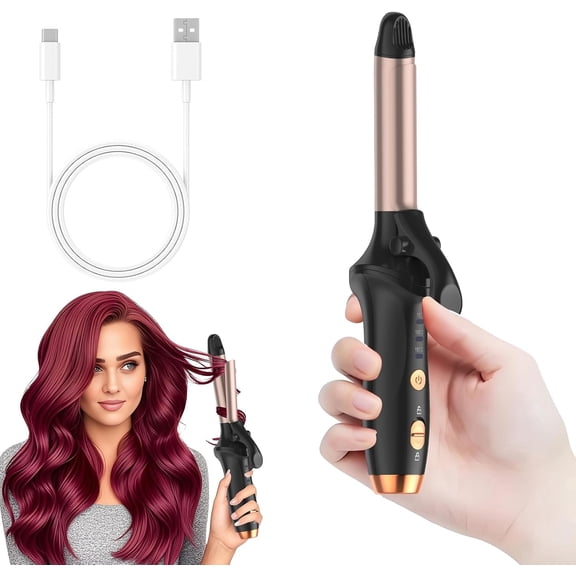Cordless Curling Iron, Rechargeable Mini USB Curler,4000mAh Wireless Curling Wand with 3 Temps Settings(302-356°F),Portable Travel Hair Curler Hair Styler for Short & Long Hair
