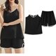 thumbnail image 4 of Karight Sleepwear for Womens Straps Tank Top Shorts 2 Piece Pajamas Lace Faux Silk Nightgowns Plain Match Thin Pjs Sets, 4 of 5