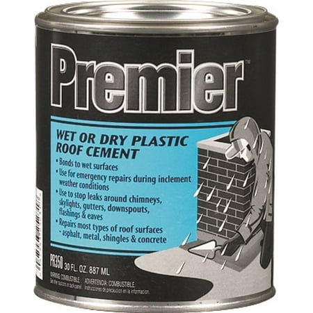 Abs Plastic Cement - Premier PR350030 Dry/Wet Plastic Roof Cement, 30 oz, Black, Paste