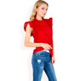thumbnail image 3 of Women's Ruffled Sleeve Pleated Front Knit Top- Burgundy,Large, 3 of 7
