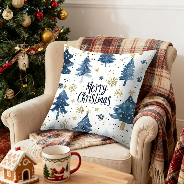 Uuiauoio Christmas Holiday Pillow Covers Linen Cushion Cases Santa Snowman Reindeer Pattern Decorative Throw Pillow for Sofa Bed Living Room Home Decor Festive Seasonal Accent