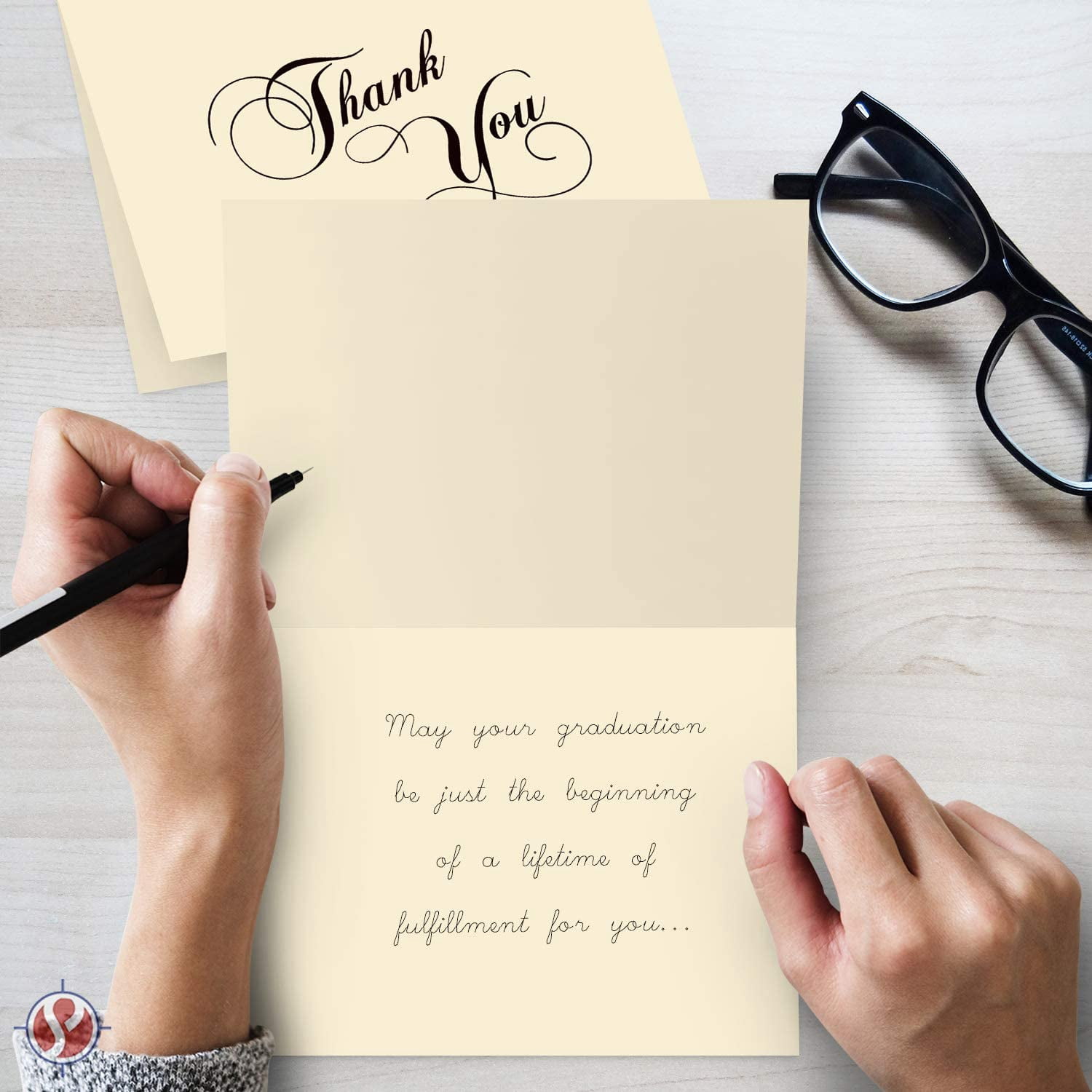 Elegant Cream Thank You Greeting Cards & Envelopes - Great for Birthdays, Weddings, Holiday Parties | 80lb (216gsm) | 4.5 x 6 Inches | 25 Per Pack