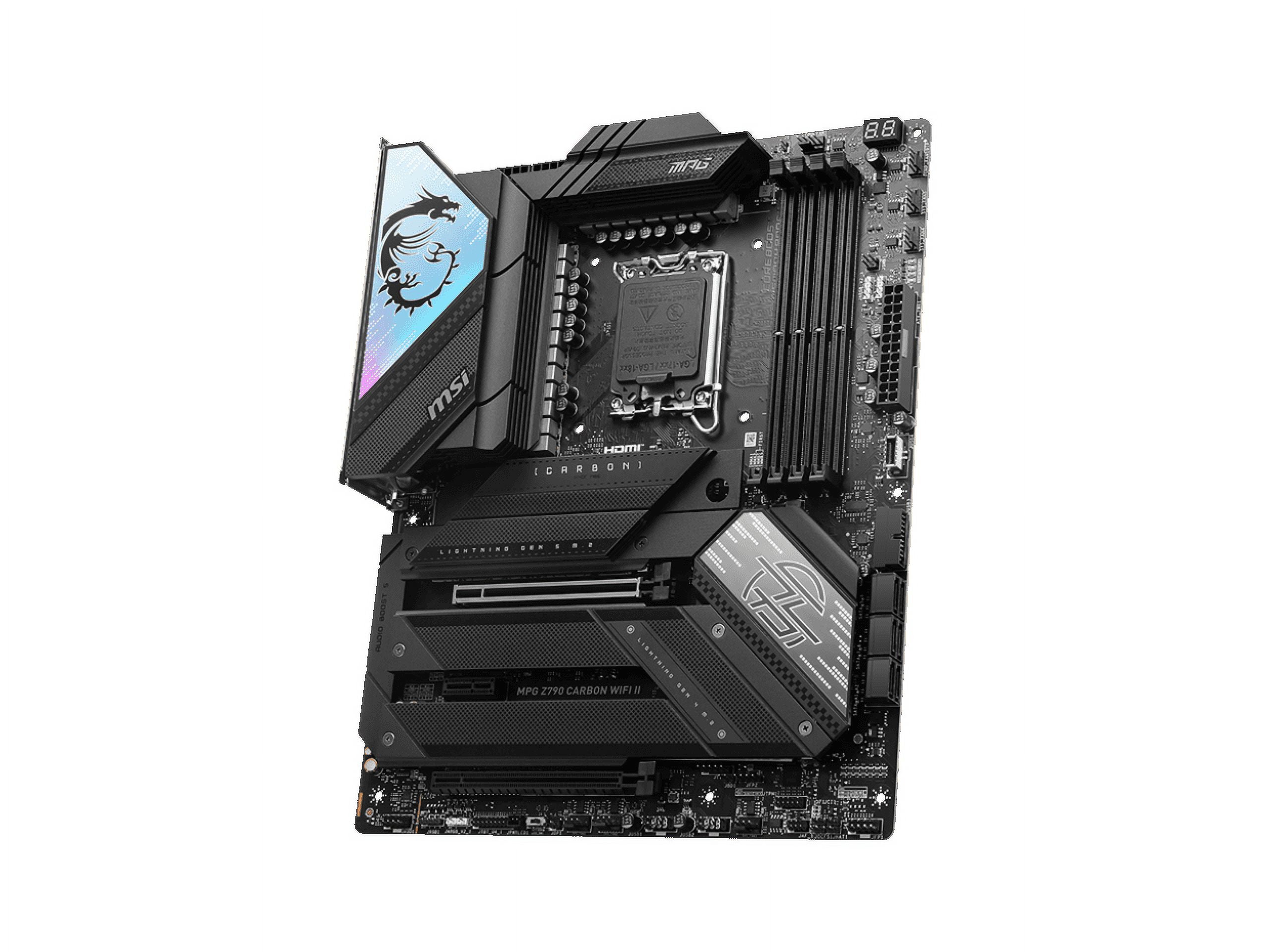 MSI MPG Z790 CARBON WIFI II LGA 1700 DDR5 6x SATA 6G PCI-E x16 slot 5x M.2 2.5Gbps LAN Wi-Fi 7 Solution ATX Motherboard - Walmart Business Supplies MSI MPG Z790 CARBON WIFI II LGA 1700 DDR5 6x SATA 6G PCI-E x16 slot 5x M.2 2.5Gbps LAN Wi-Fi 7 Solution ATX Motherboard - Walmart Business Supplies