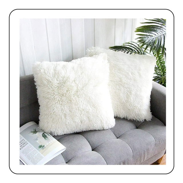 Juego de 2 fundas de cojín de 45 x 45 cm de piel sintética blanca, cojín decorativo de piel, cojín de peluche, cojín de sofá mullido, cojín de felpa suave para sofá