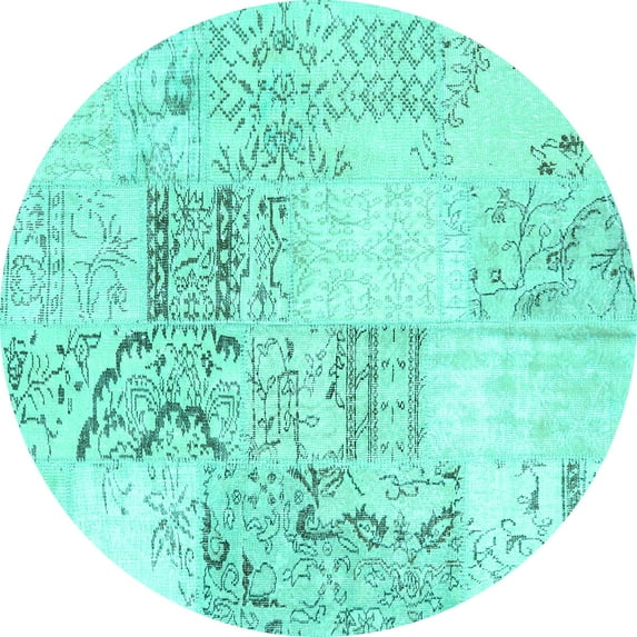 Ahgly Company Indoor Round Patchwork Turquoise Blue Transitional Area Rugs, 7' Round