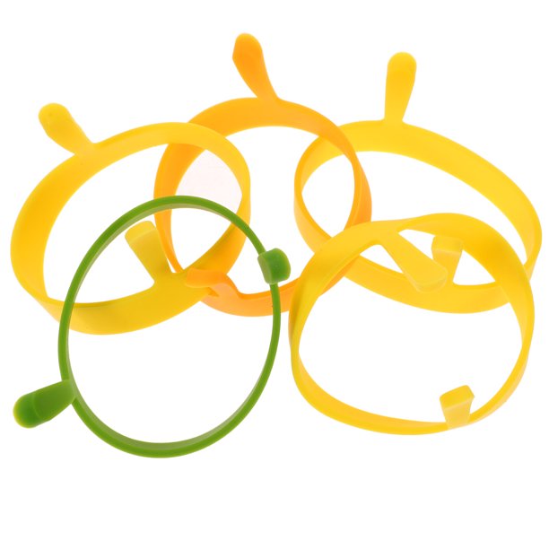 Molde redondo para huevos fritos (5 unidades), con asa, antiadherente, resistente al calor, para tortillas y panqueques (color aleatorio).
