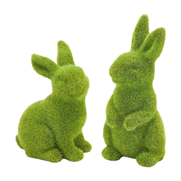 Decoración de conejito de Pascua, conejitos flocados, conejitos de musgo, decoración de primavera, figuras de conejo de resina para mesa, escritorio, decoraciones de Pascua (pequeño-2 unidad