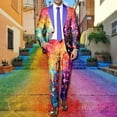 thumbnail image 2 of Valora Men Fahion Outfit Men's Suits Printed Rainbow Long Sleeve Coat and Pants TwoPiece Set for Holiday Parties and Events Orange 2XL, 2 of 6