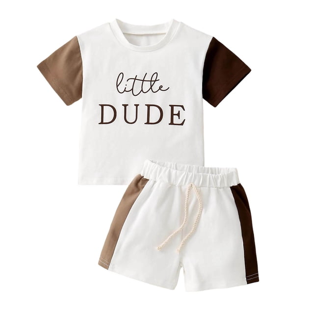 Hiiyo Toddler Boys Outfits Color Block Letter Print Short Sleeve T Shirt Shorts 2Pcs Set
