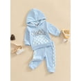 thumbnail image 3 of Bagilaanoe 2Pcs Newborn Baby Girl Boy Casual Sweatsuit Letter Plaid Print Long Sleeve Hooded Pullover Tops+ Trousers 6M 12M 18M 24M Fall Long Pants Set, 3 of 9