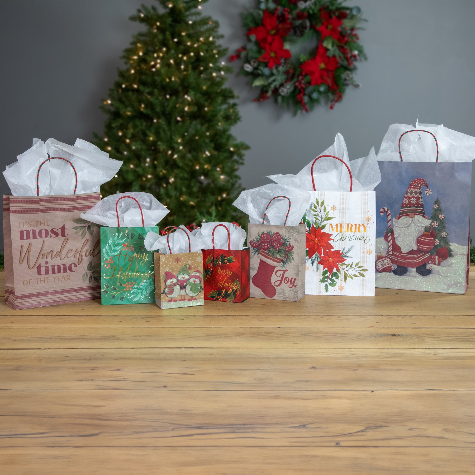 Northlight 20-Count Assorted Christmas Themed Paper Gift Bags