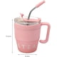 thumbnail image 2 of Taza de acero inoxidable con aislamiento al vacío, de doble pared, a prueba de fugas de 16 oz con pajita. Termo para café caliente con asa, taza de café térmica portátil (rosa), 2 of 3