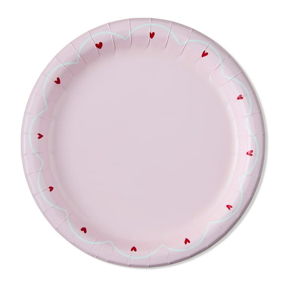 Disposable Paper Plates, 7", Red and Pink Scalloped Hearts, 8 Count, Valentine's Day by Way To Celebrate
