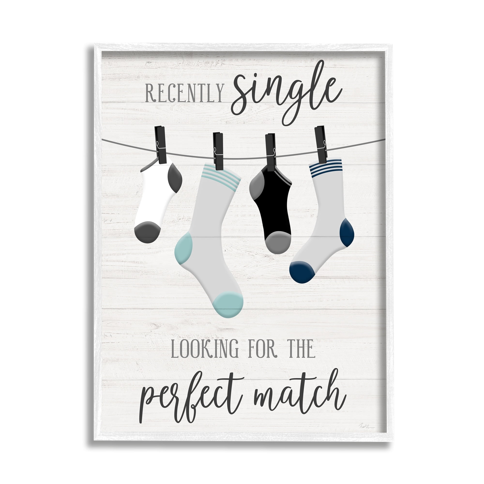 Stupell Industries Recently Single For Perfect Match Laundry Sock Sign, 16 x 20, Design by Natalie Carpentieri