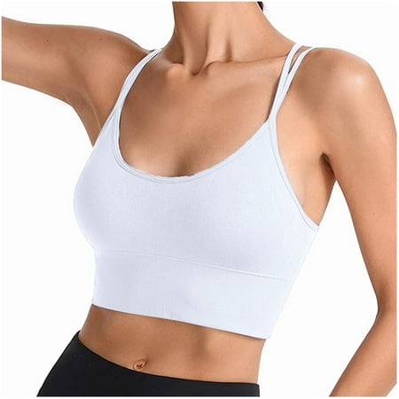 

QWERTYU Women s Seamless Sports Bra Strappy Wirefree Comfort Medium Support Yoga Bras M White