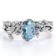 thumbnail image 1 of JeenMata Anillo de Novia con Diseño de Hojas Estilo Art Déco, con Filigrana Milgrain, Aguamarina Azul Creada con Corte de Huevo de 1,5 Quilates y Moissanita, Chapado en Oro Blanco de 18 K sobre Plata, 1 of 6